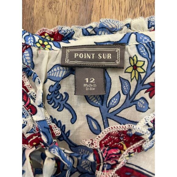 Point Sur Women's Red Blue Floral Print Ruffle Block Print Blouse Top Size 12 - Picture 6 of 15